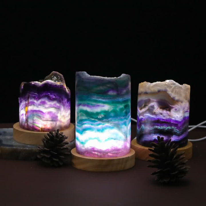 Lámpara de cristal cilíndrica de fluorita natural de Olivenorma