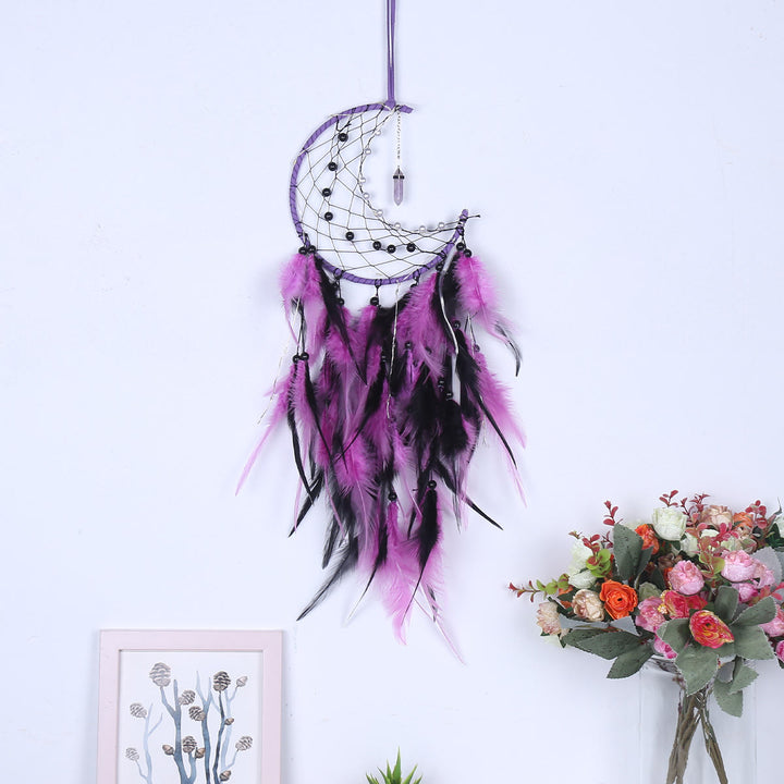 Atrapasueños de plumas de luna de obsidiana y amatista de Olivenorma