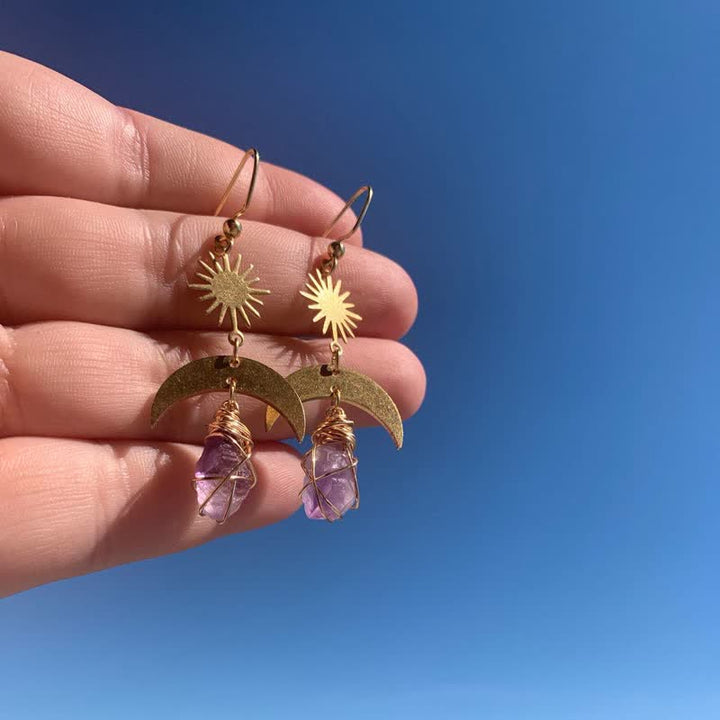 Collar con pendientes de bruja y amatista con luna y sol naciente