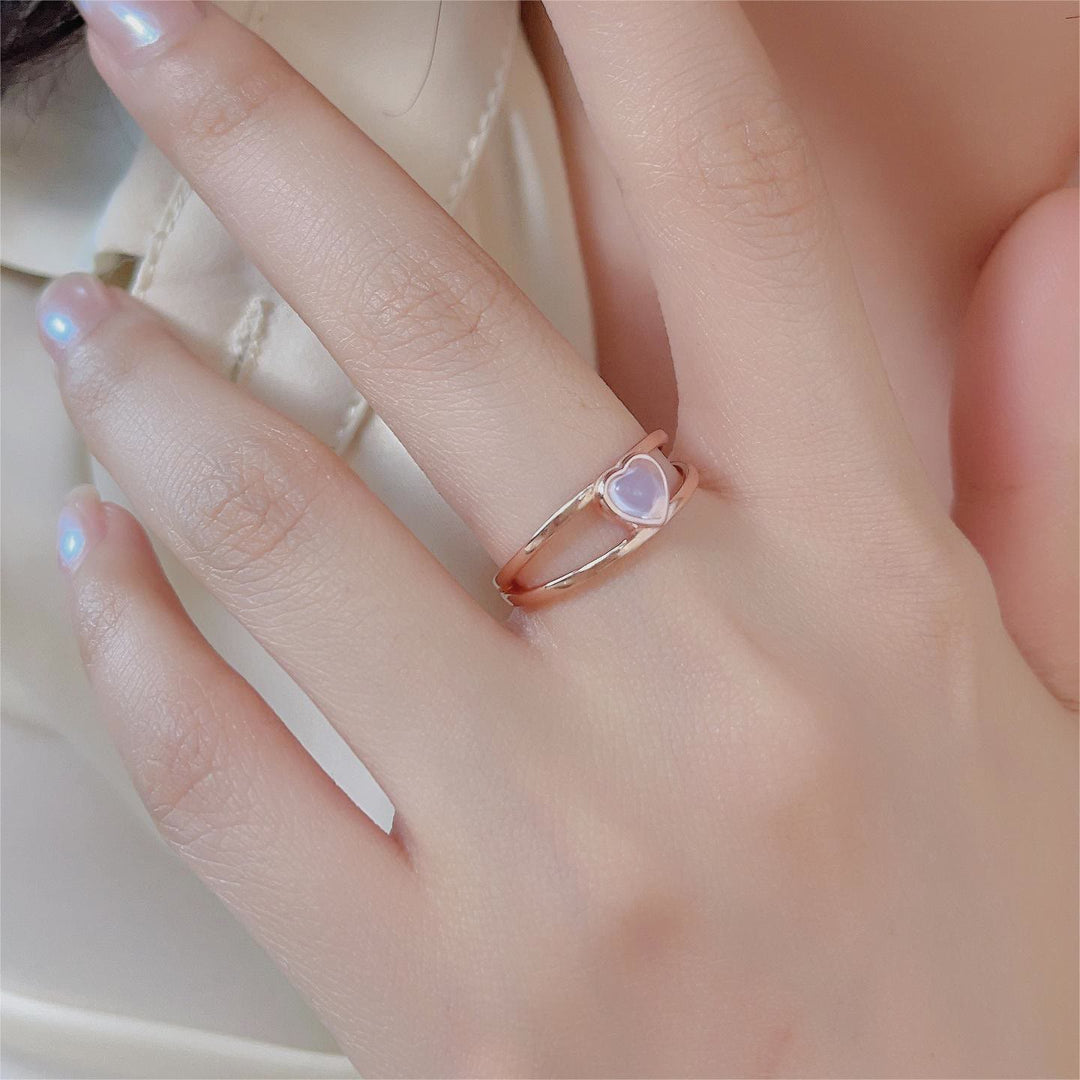 Anillo de plata 925 con forma de corazón y piedra lunar natural de Olivenorma 