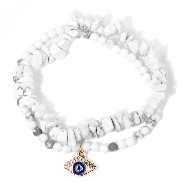 Juego de pulseras de cristal de doble capa con colgante de ojo malvado de Olivenorma