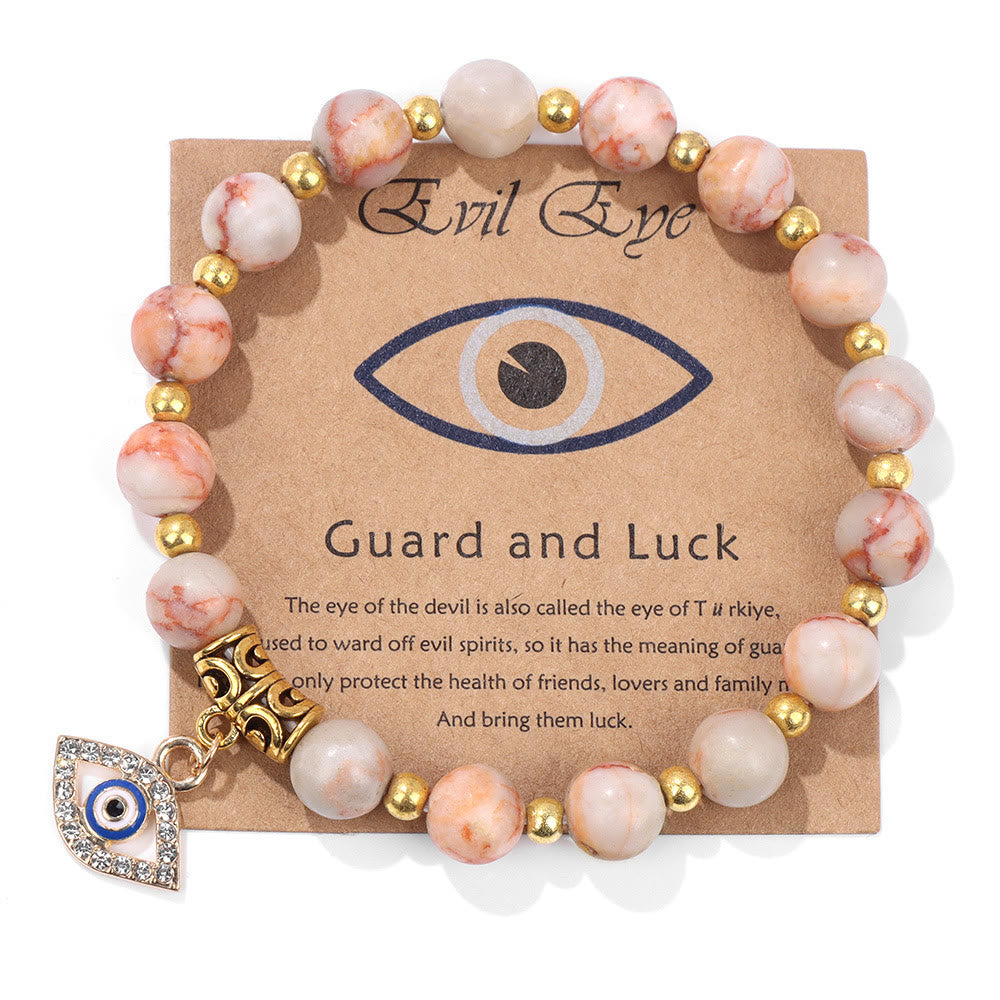 Pulsera con colgante de ojo malvado y cuentas de piedra natural de Olivenorma
