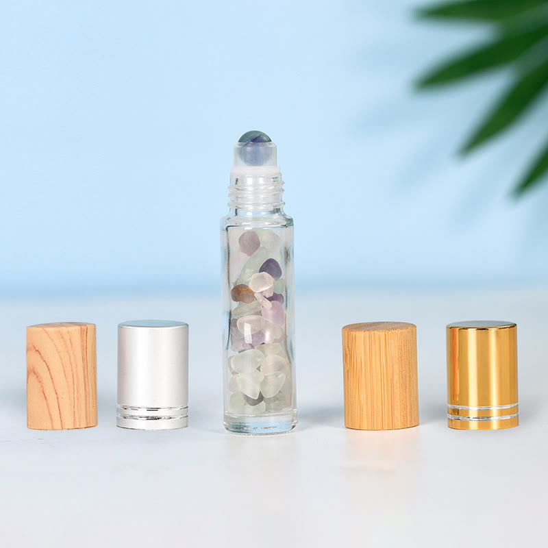 Botella de aceite esencial con roll-on de cristal de Olivenorma, decoración con piedras preciosas