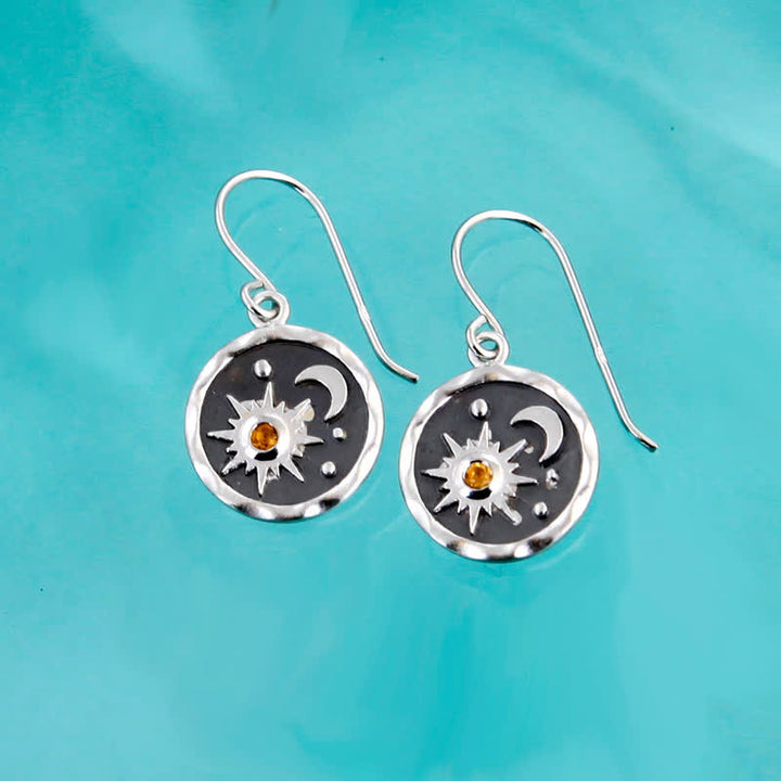 Pendientes de sol y luna creciente con citrino de Bohemia de Olivenorma