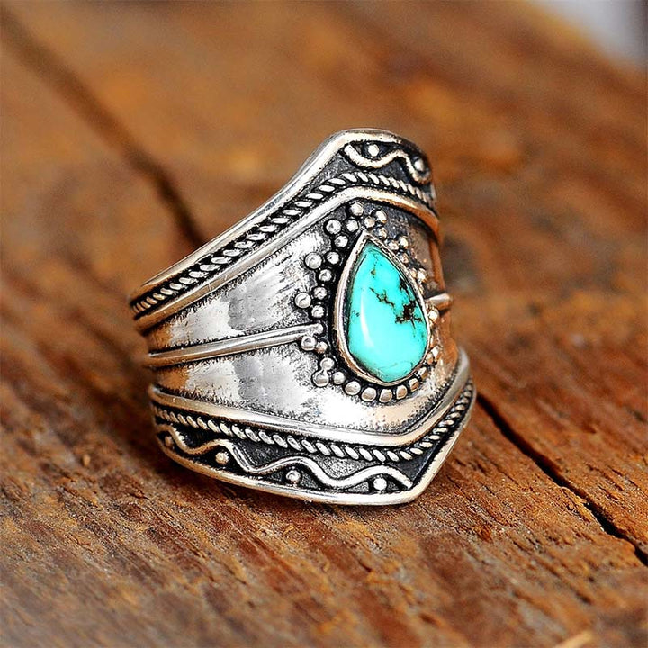 Anillo Reki turquesa con forma de gota de agua estilo boho de Olivenorma
