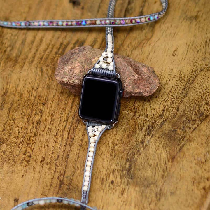 Pulsera envolvente con correa para Apple Watch de jaspe natural y amazonita de Olivenorma
