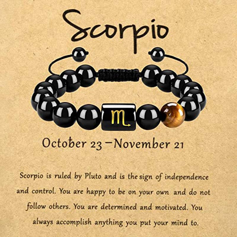 Pulsera del zodíaco de obsidiana y ojo de tigre de Olivenorma
