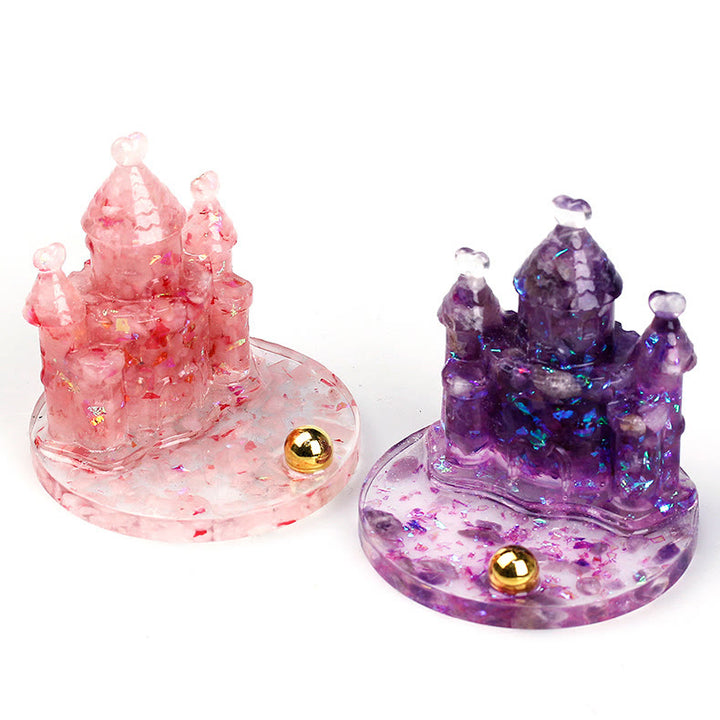Soporte para teléfono móvil con castillo de epoxi y grava de cristal natural de Olivenorma