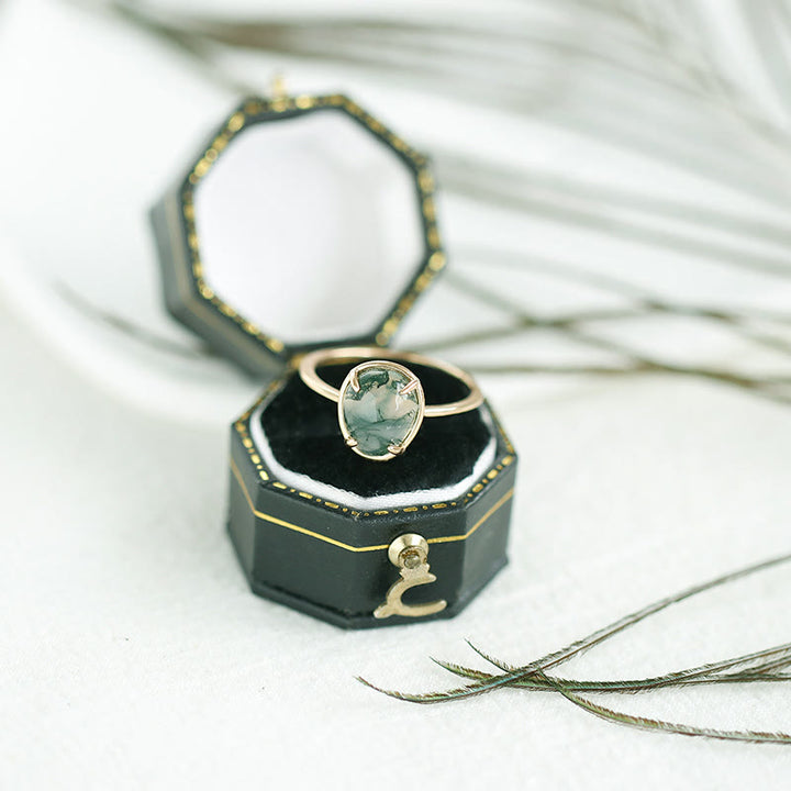 Anillo de plata 925 con ágata musgosa ovalada natural de Olivenorma