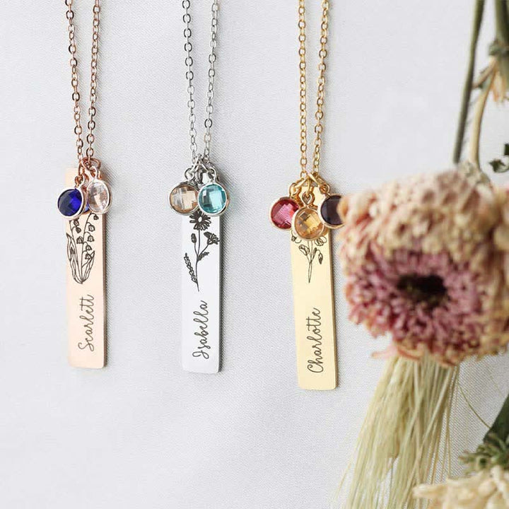 Collar con nombre y flor de nacimiento personalizados de Olivenorma