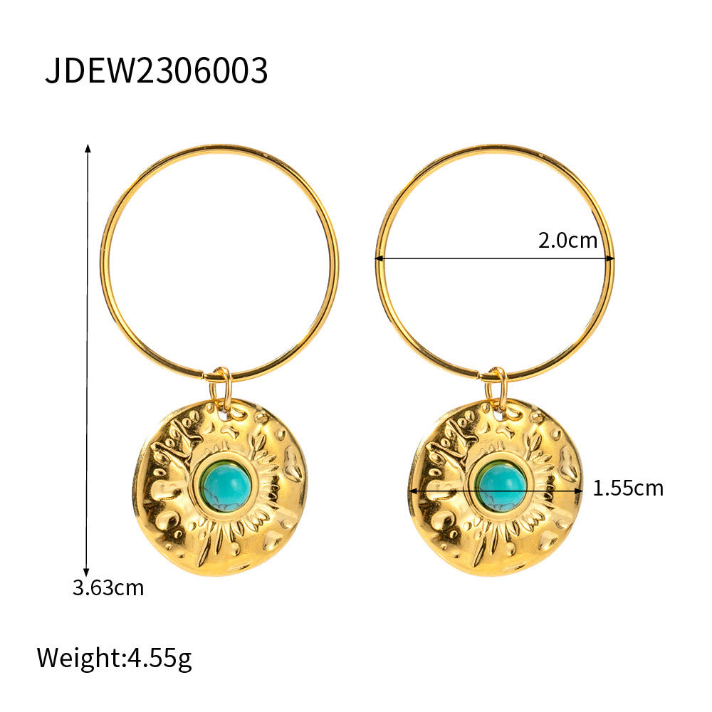 Pendientes de acero y titanio dorados con turquesa y sodalita de Olivenorma