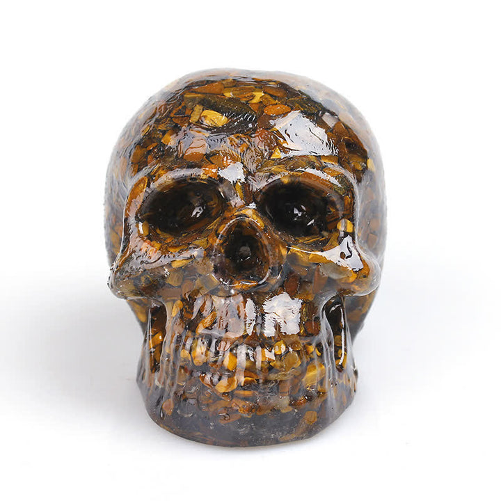 Decoración con piedras preciosas y calavera de cristal natural de Olivenorma