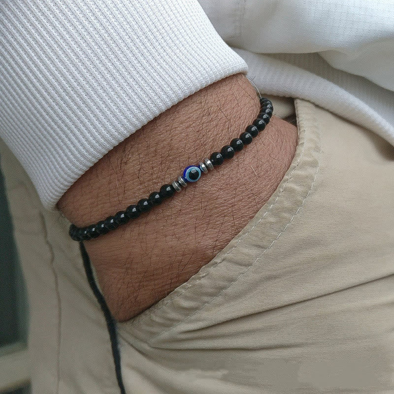 Pulsera de cuentas de ojo malvado de piedra natural de 4 mm para hombre de Olivenorma 