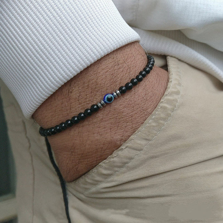 Pulsera de cuentas de ojo malvado de piedra natural de 4 mm para hombre de Olivenorma 