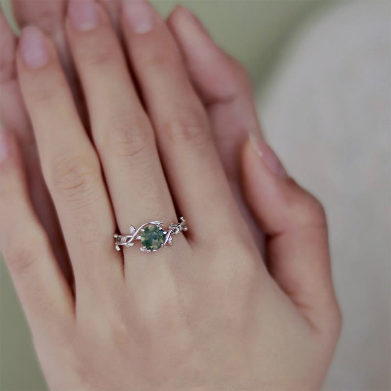 Anillo de plata de ley 925 con ágata musgosa "Waterweed Dream" de Olivenorma