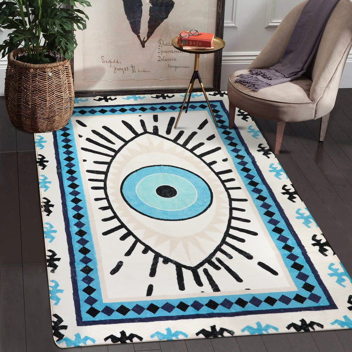 Alfombras lavables antibacterianas con diseño de ojo malvado azul de Olivenorma 
