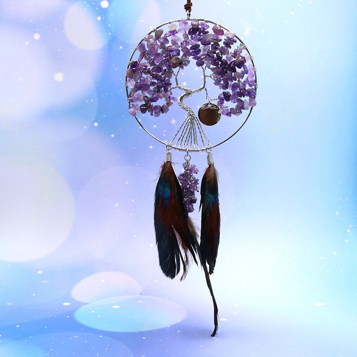 Atrapasueños con forma de árbol de la vida de cristal rosa amatista de Olivenorma 