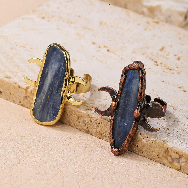 Anillo ajustable curativo de doble luna con cianita de Olivenorma