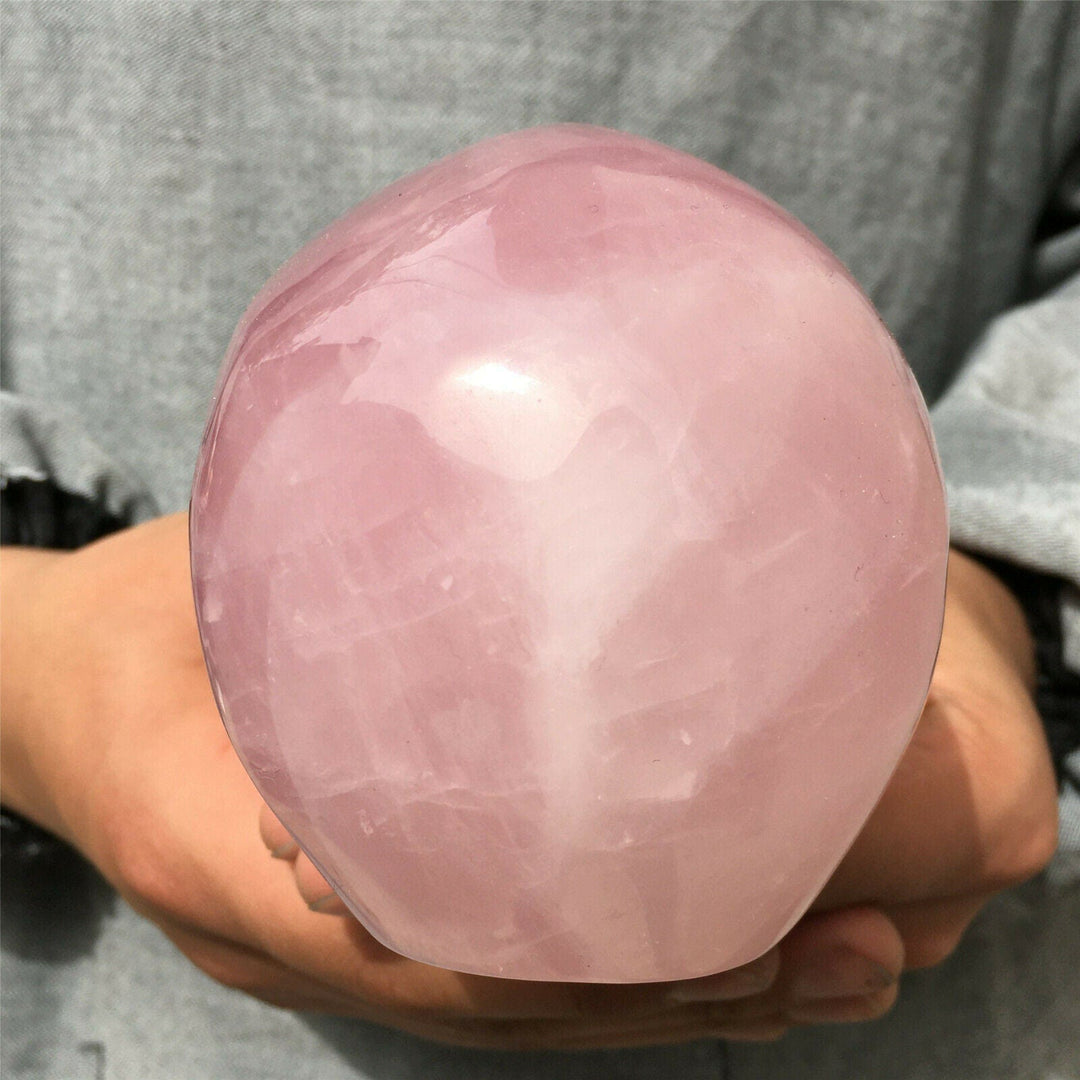 Decoración de calavera de cristal de cuarzo rosa natural de Olivenorma