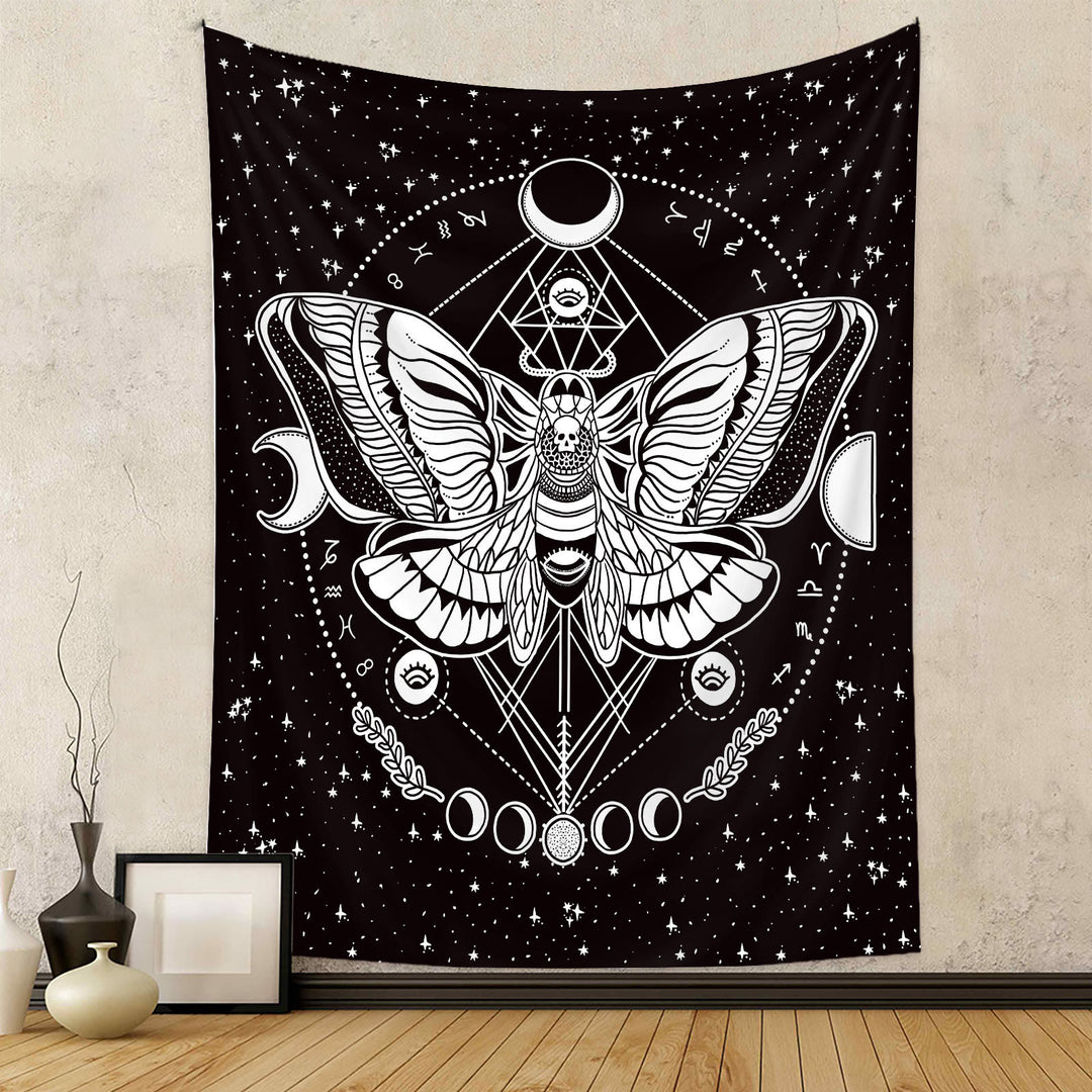 Tapiz blanco y negro con mariposas y polillas de Olivenorma
