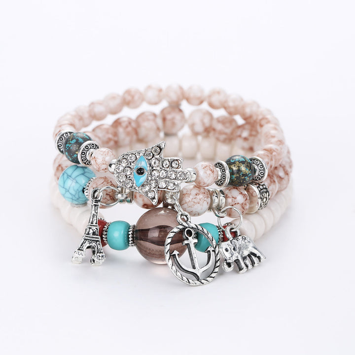 Juego de pulseras de hamsa con ojo malvado y torre de elefante de Olivenorma