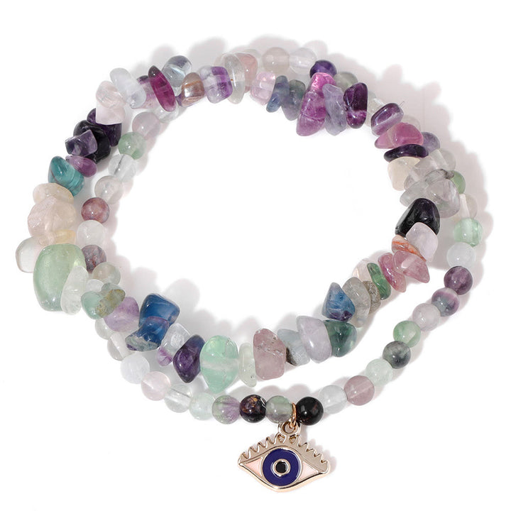 Juego de pulseras de cristal de doble capa con colgante de ojo malvado de Olivenorma