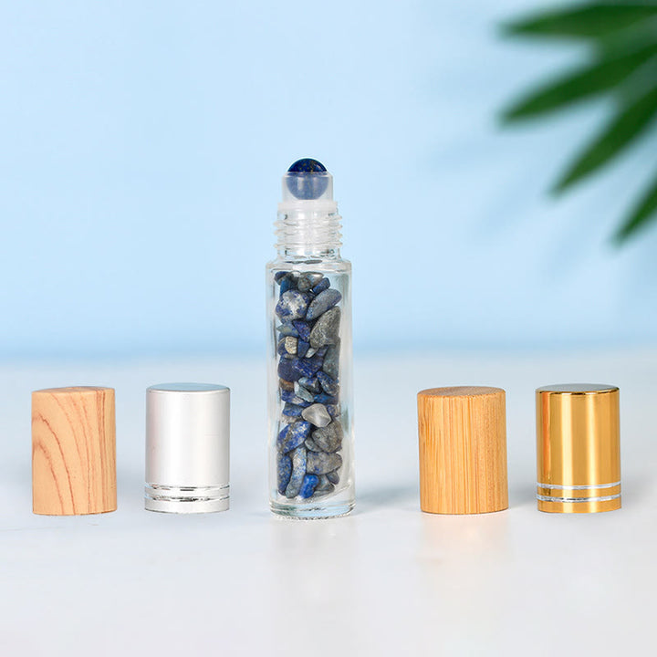 Botella de aceite esencial con roll-on de cristal de Olivenorma, decoración con piedras preciosas