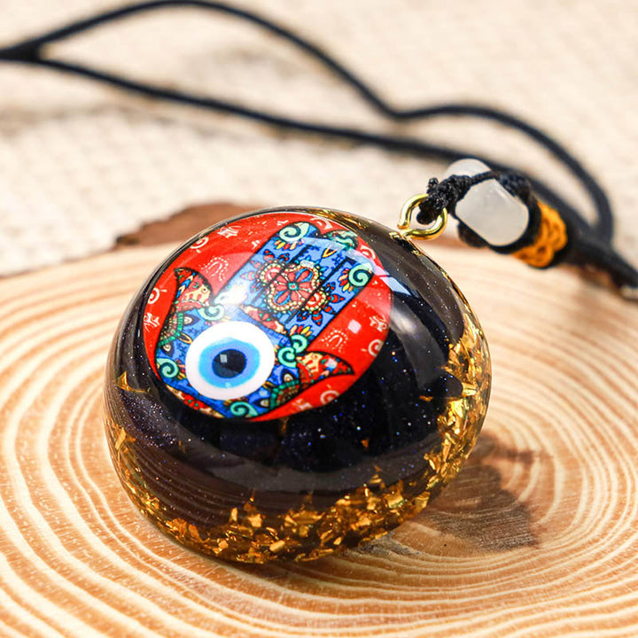 Collar Hamsa de protección de piedra arenisca azul 
