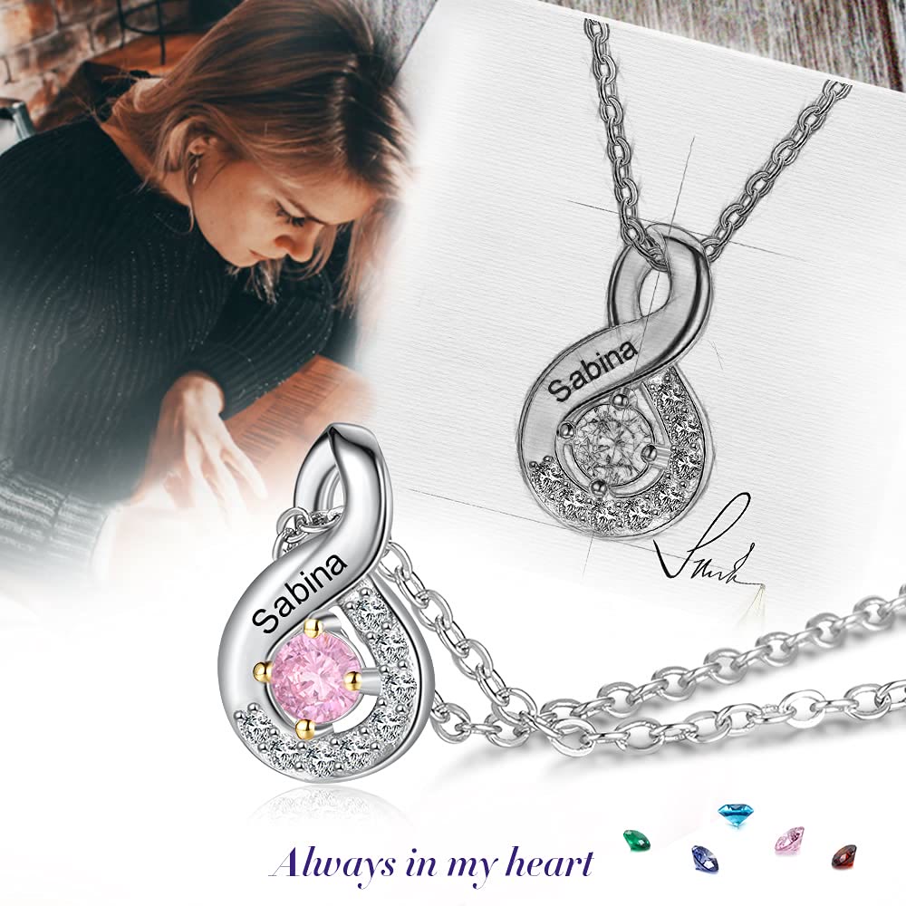 Collar con nombre grabado en piedra natal para mujer de Olivenorma