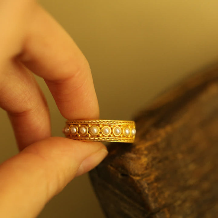 Anillo ajustable abierto delicado de plata con perla de Olivenorma