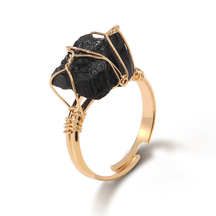 Anillo de piedra preciosa envuelta en alambre irregular en bruto natural de Olivenorma