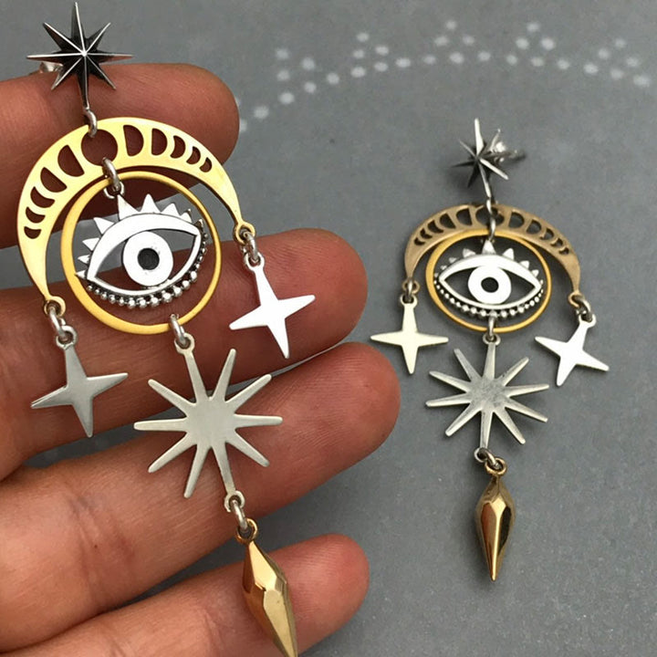 Pendientes de bruja con luna, estrella y ojo malvado de Olivenorma