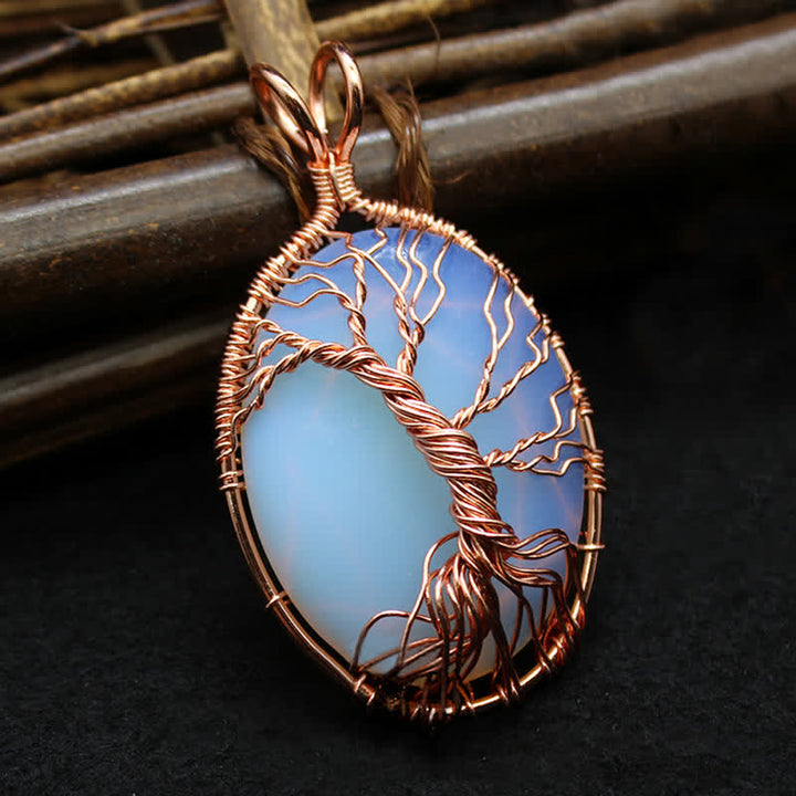 Collar con piedra preciosa del árbol de la vida y ojo de tigre ovalado de Olivenorma