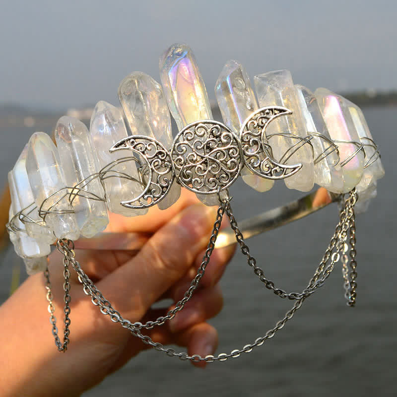 Corona de cristal natural de la diosa de la luna creciente Olivenorma