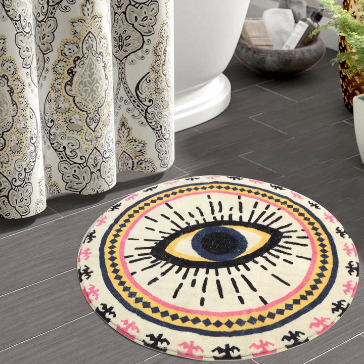 Alfombra antideslizante con diseño de ojo malvado redondo de color rosa de Olivenorma 