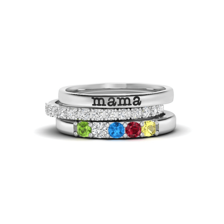 Juego de anillos de 3 piezas con piedra natal y circonita de regalo personalizado de Olivenorma
