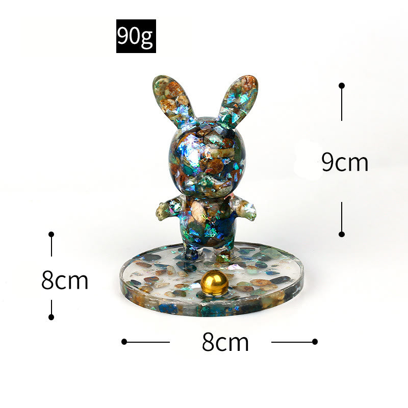 Soporte para teléfono móvil con forma de conejo de epoxi y grava de cristal natural de Olivenorma