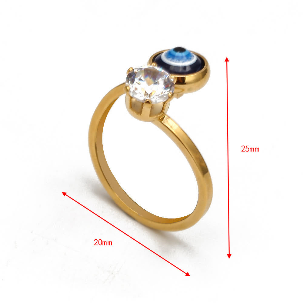 Anillo de mujer con ojo malvado bañado en oro y circonita blanca de Olivenorma 