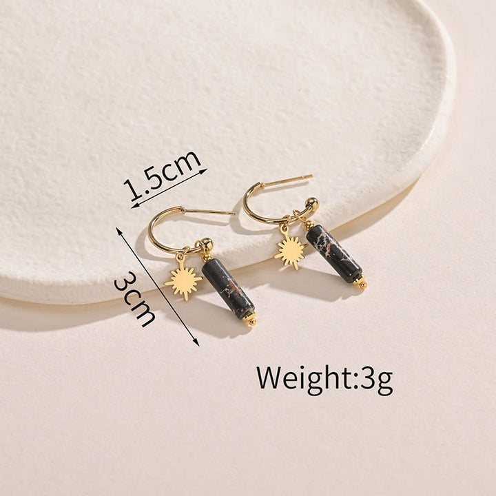 Pendientes de acero inoxidable de 14 k con colgante de pilar de piedra natural Olivenorma