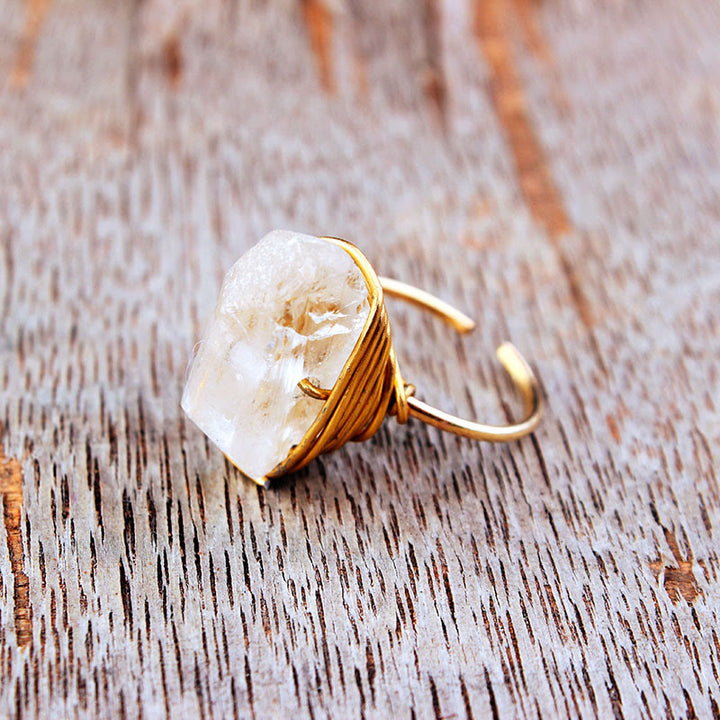 Anillo de alambre de cristal de piedra natural hecho a mano de Olivenorma