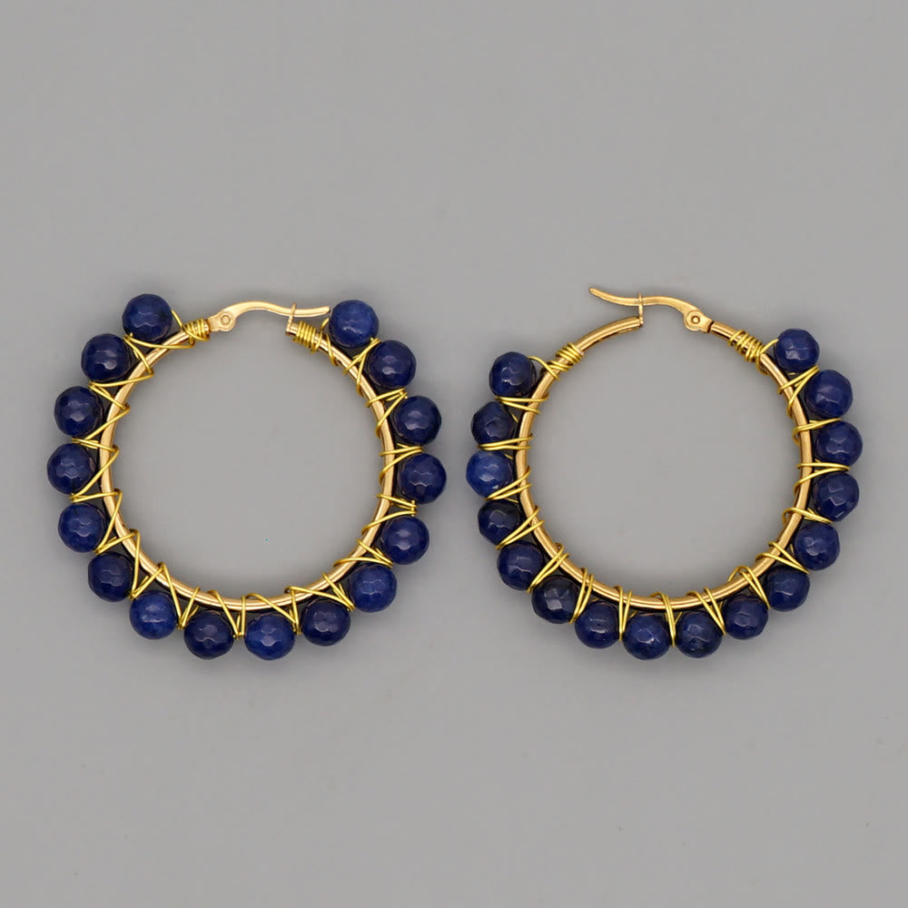 Pendientes de aro grandes con cuentas de cristal natural estilo bohemio de Olivenorma