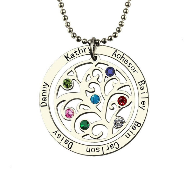 Collar con grabado de nombre y piedra natal del árbol de la vida de Olivenorma