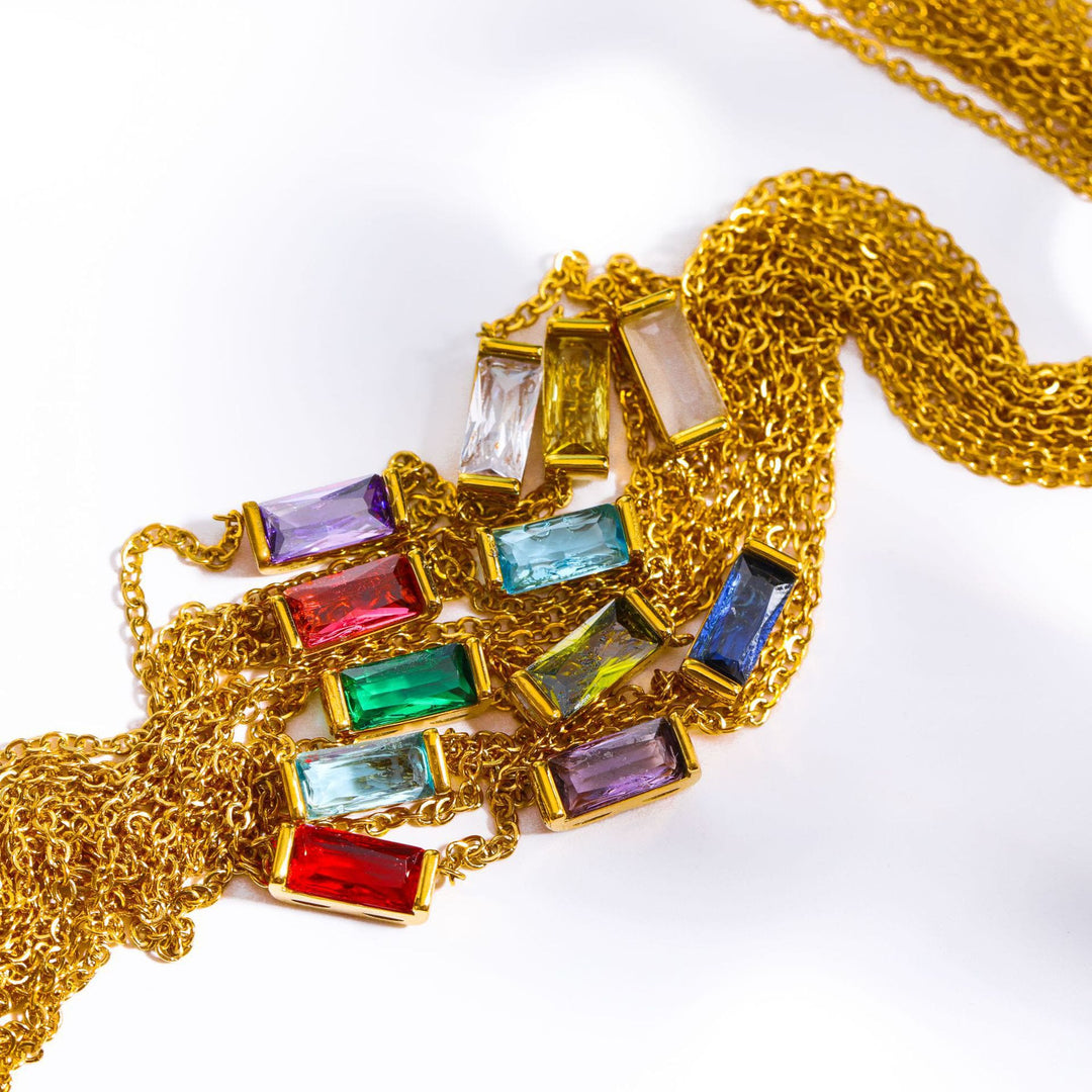 Collar de acero inoxidable con colgante rectangular sencillo de piedra natal de Olivenorma 