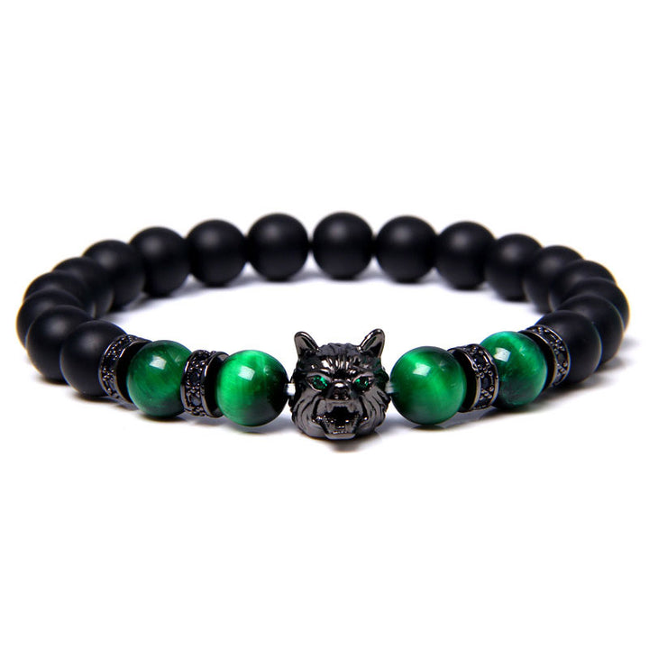 Pulsera de lobo con ojo de tigre verde oscuro
