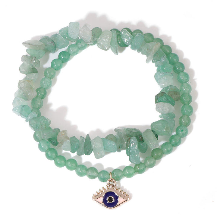 Juego de pulseras de cristal de doble capa con colgante de ojo malvado de Olivenorma