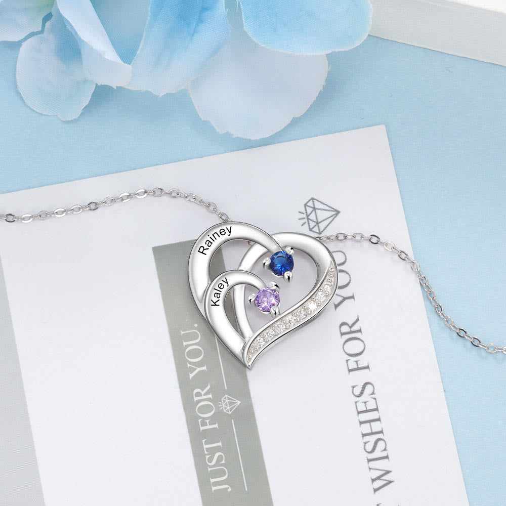 Collar con corazón grabado y piedras de nacimiento personalizadas de Olivenorma