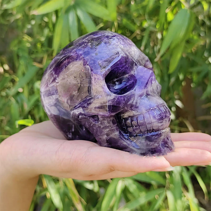 Cráneo de cristal con piedra preciosa de amatista natural de 10 cm de Olivenorma
