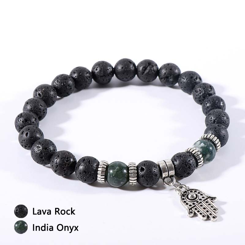 Pulsera de piedra de lava de ojo de tigre y malaquita 