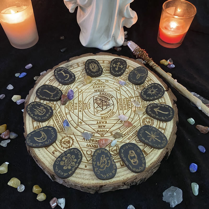 Conjunto de runas de bruja Olivenorma , curación, alquimia, xilografía, meditación, decoración