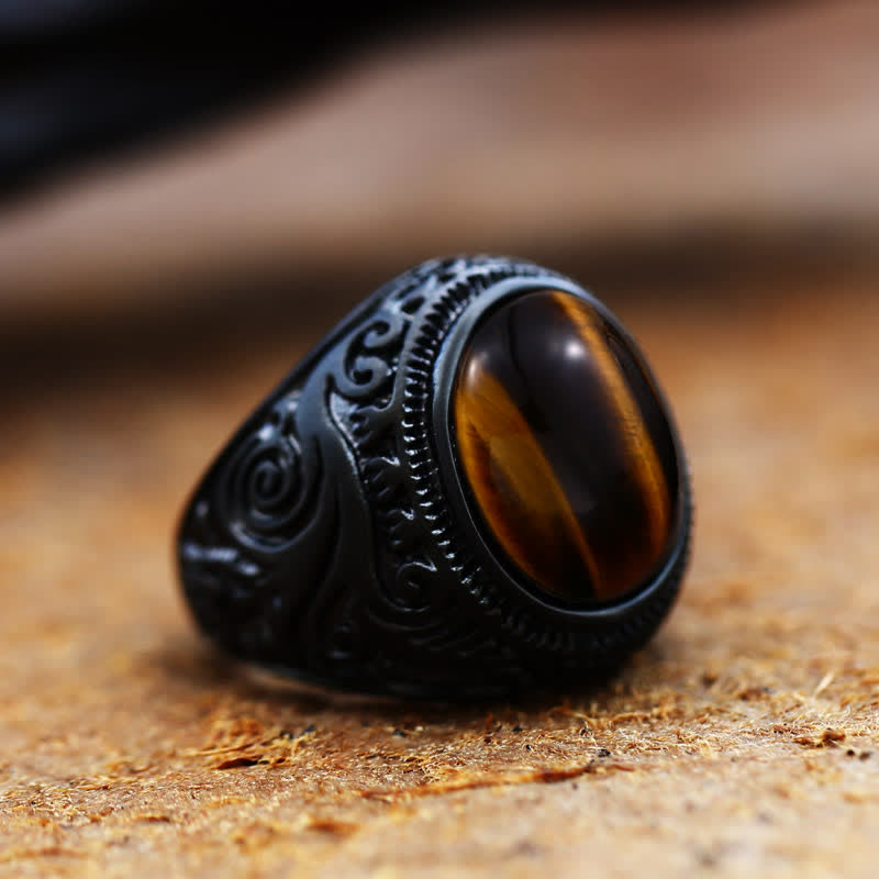 Anillo de acero inoxidable con turquesa negra de Olivenorma